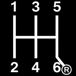 simple "car six gear pattern" icon, black background and white icon.