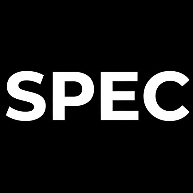 simple text "SPEC" icon, black background and white icon.